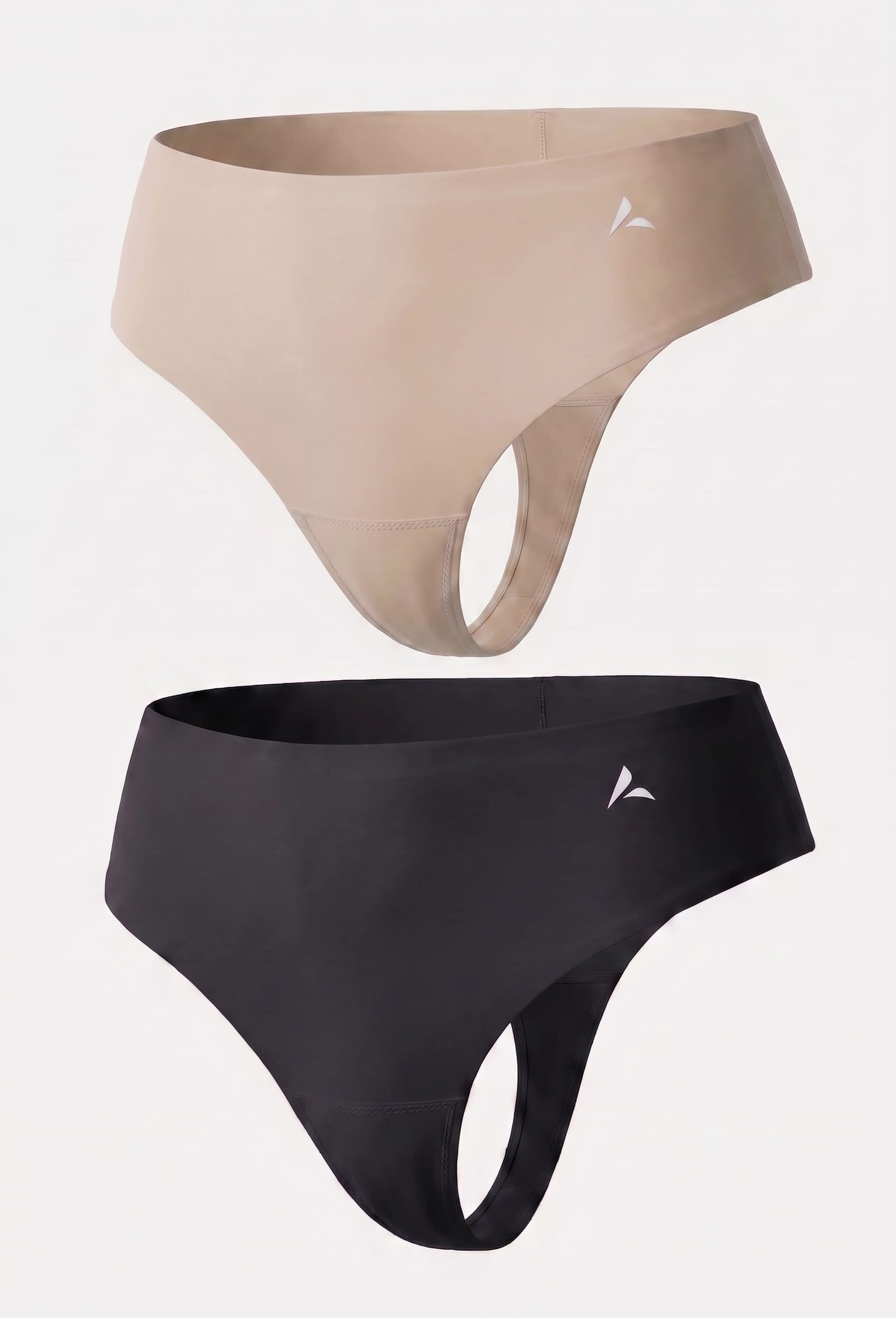 2x Anti Cameltoe tanga s vysokým pasem - Béžová, Černá