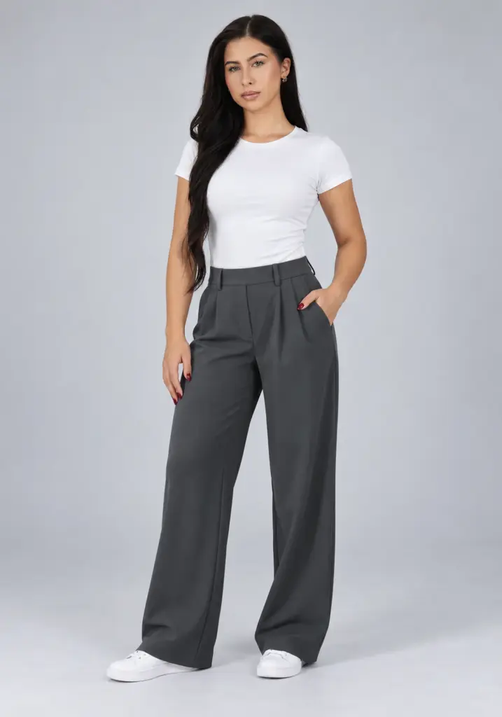 Dark Grey Anti Wrinkle Soft Stretch Office Pants – front view