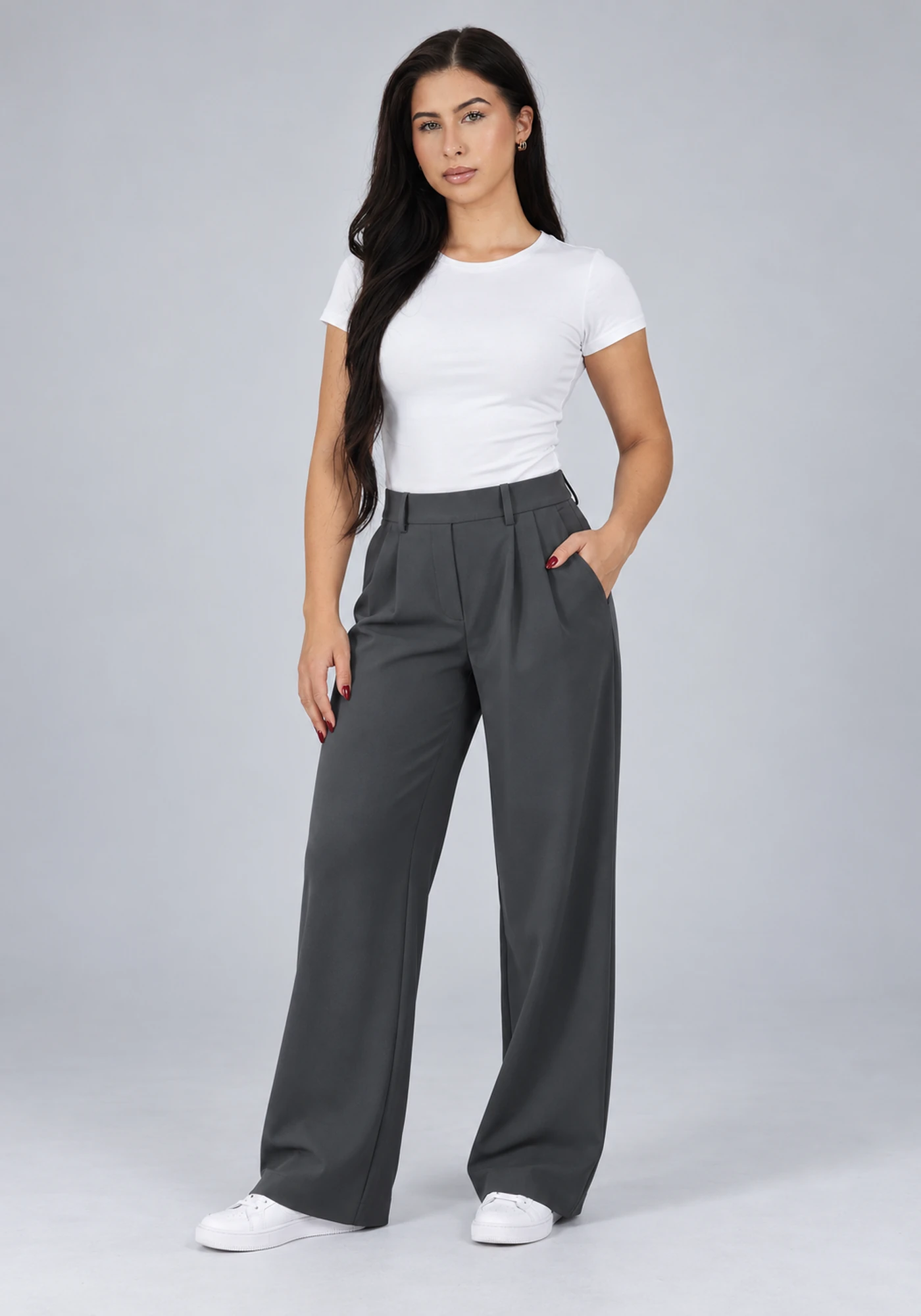 Anti Wrinkle Soft Stretch Office Pants - Dark Grey
